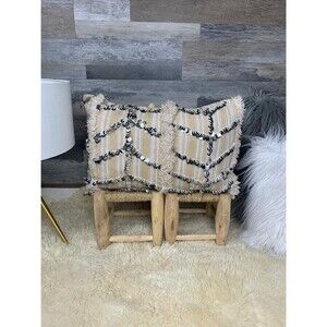 Vintage Handira Pillow, Authentic Moroccan Berber Throw Cushion 03YS00211